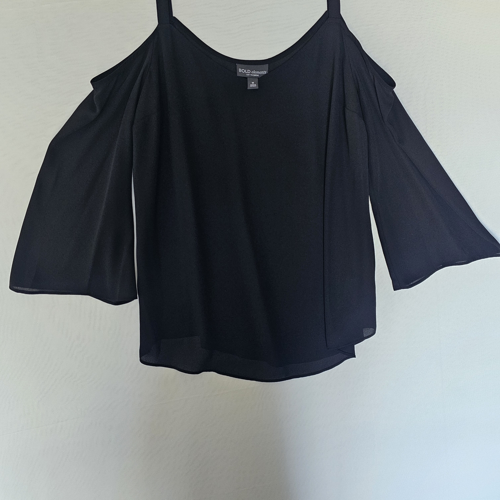Bold Elements Black Cold-Shoulder Blouse - Picture 2 of 12